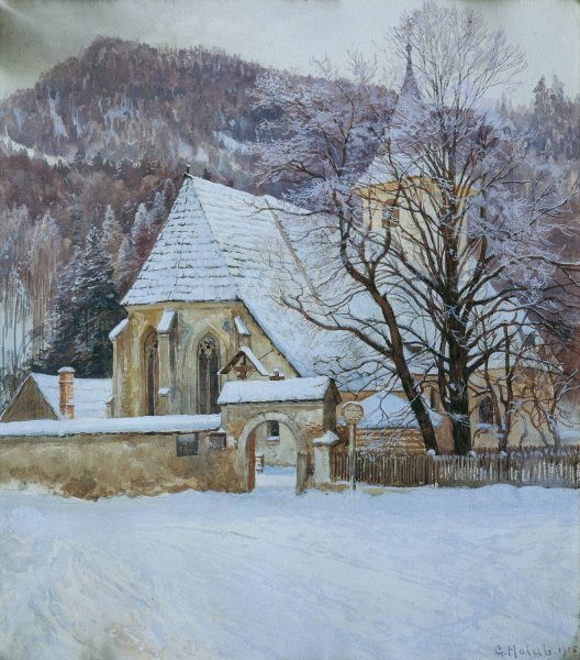 Winter im Rosenthal bei Kapellen  by Georg Holub - Hand-Painted Oil Painting Reproduction