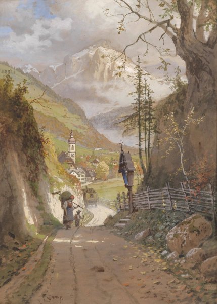 Blick auf Ramsau bei Berchtesgaden by Georg Janny - Hand-Painted Oil Painting Reproduction