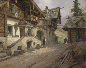 Dorfstrase in den Alpen by Georg Janny Oil Painting