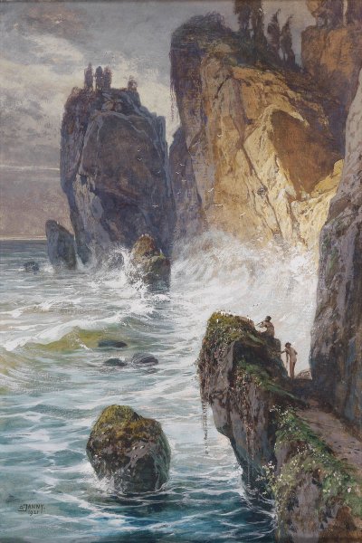 Faunen an einer Felskuste  by Georg Janny - Hand-Painted Oil Painting Reproduction
