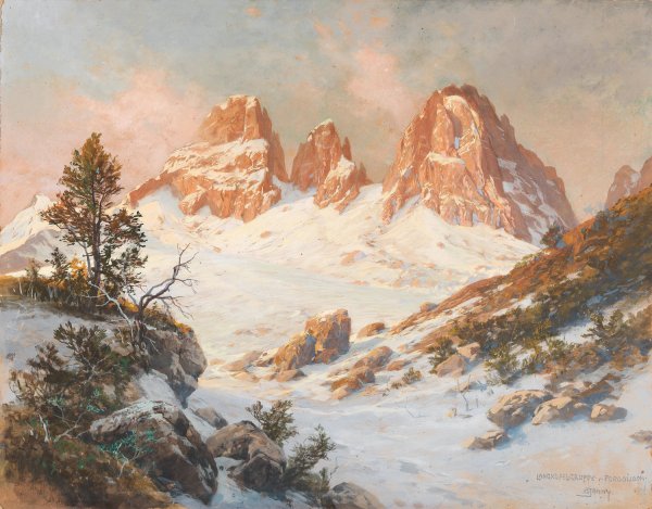 Langkofelgruppe seen from the Pordoijoch by Georg Janny - Hand-Painted Oil Painting Reproduction