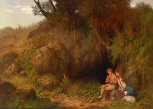 Romantische Szene mit Hirtenpaar by Georg Kugler Oil Painting