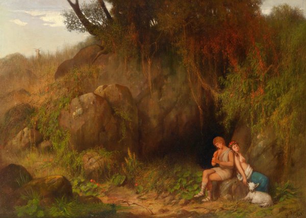 Main Product Photo of Romantische Szene mit Hirtenpaar  Painting by Georg Kugler