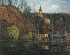 The Castle Pond in Tharandt by Georg Lemm Oil Painting