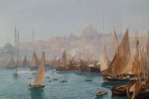 Boats in the Port of Constantinople by Georg Macco - Oil Painting Reproduction