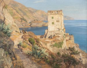 Rocky coast at Monterosso by Georg Macco Oil Painting