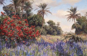 Sudliche Landschaft mit Lavendel by Georg Macco Oil Painting