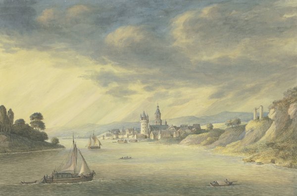Ansicht von Eltville am Rhein  by Georg Melchior Kraus - Hand-Painted Oil Painting Reproduction