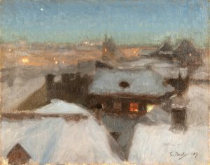 Winter Evening at Soder, Stockholm by Georg Pauli Oil Painting