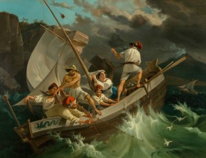 Fishermen before the storm by Georg Perlberg Oil Painting