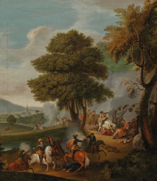 A cavalry skirmish by Georg Philipp Rugendas - Hand-Painted Oil Painting Reproduction