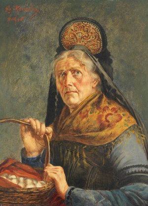 Bauerin in Festtagstracht mit Korb by Georg Rossler Oil Painting