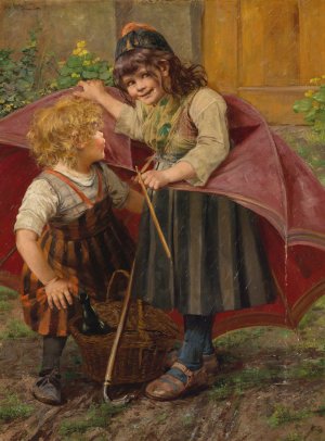 Der Regenschirm by Georg Rossler Oil Painting