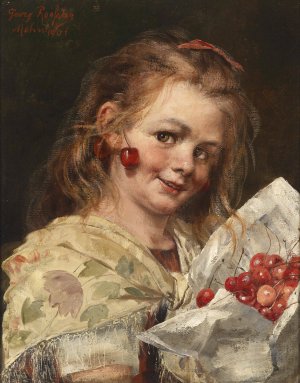 Madchen mit Kirschen by Georg Rossler Oil Painting
