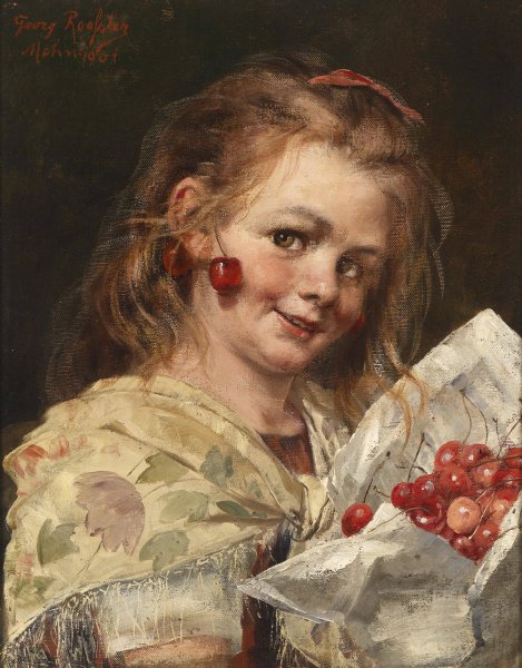 Madchen mit Kirschen by Georg Rossler - Hand-Painted Oil Painting Reproduction