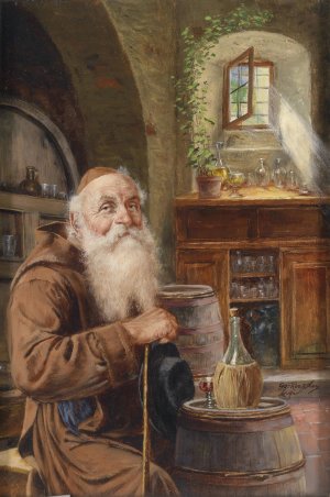 Monch im Weinkeller by Georg Rossler Oil Painting