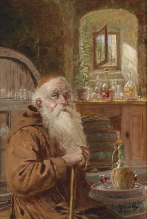 Monch im Weinkeller by Georg Rossler Oil Painting