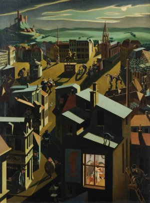 German Small Town by Night by Georg Scholz Oil Painting