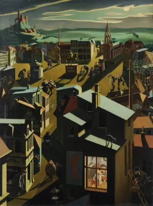 German Small Town by Night by Georg Scholz Oil Painting