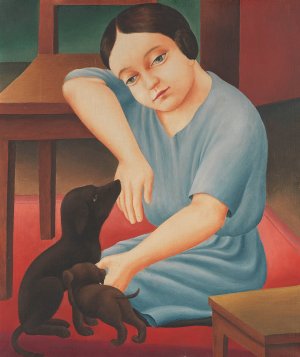 Madchen mit Hunden by Georg Schrimpf Oil Painting