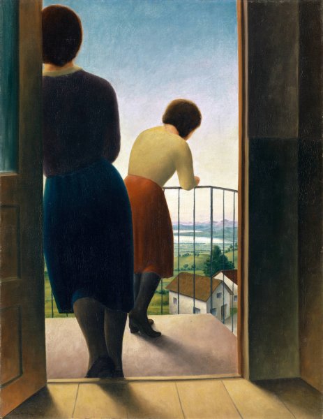On the Balcony  by Georg Schrimpf - Hand-Painted Oil Painting Reproduction