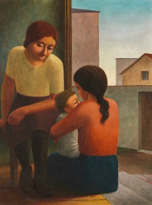 Zwei Frauen mit Kind by Georg Schrimpf Oil Painting