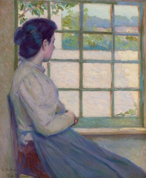 Woman Looking out a Window by George Albert Thompson Oil Painting