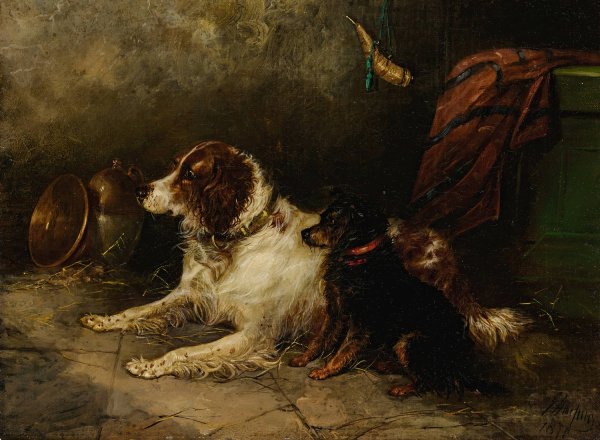 Attentive Friends  by George Armfield - Hand-Painted Oil Painting Reproduction