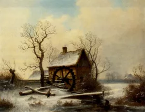 The Mill in Winter Oil painting by George Augustsus Williams