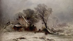 The Snowball Fight Oil painting by George Augustsus Williams