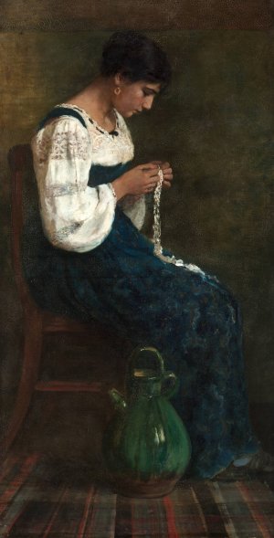 Capri Lace Maker by George B. Butler Oil Painting