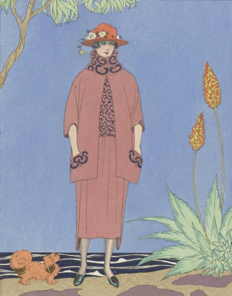 A palm beach; Tailleur, de Worth  by George Barbier - Hand-Painted Oil Painting Reproduction