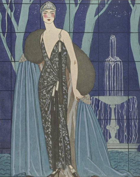 Alcyone; Robe et manteau du soir, de Worth  by George Barbier - Hand-Painted Oil Painting Reproduction