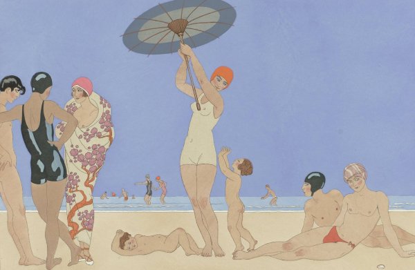 Au Lido  by George Barbier - Hand-Painted Oil Painting Reproduction