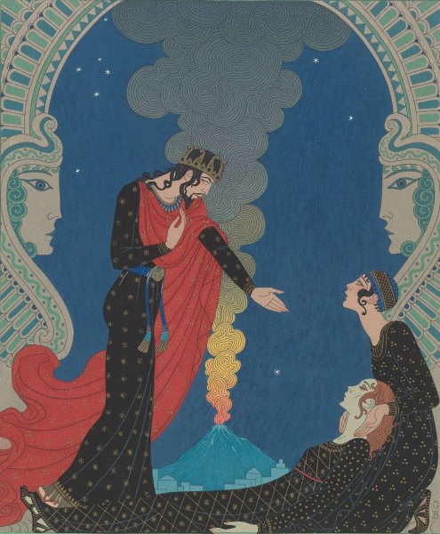 Empedocles and Panthea  by George Barbier - Hand-Painted Oil Painting Reproduction