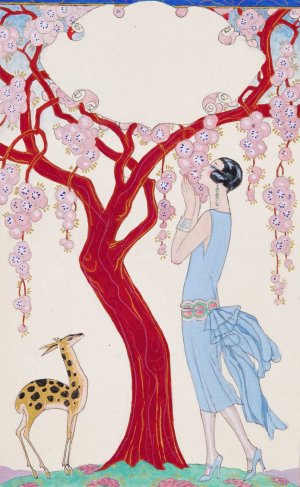 Femme, faon et arbre rouge by George Barbier Oil Painting