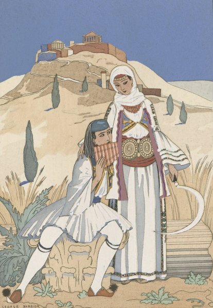 La flute de Pan  by George Barbier - Hand-Painted Oil Painting Reproduction