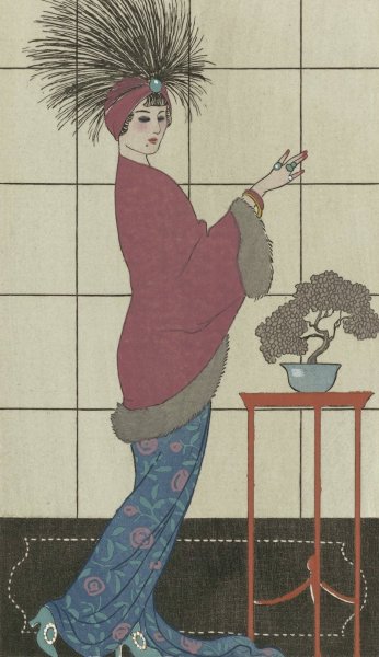 Manteau de Damas ros  by George Barbier - Hand-Painted Oil Painting Reproduction