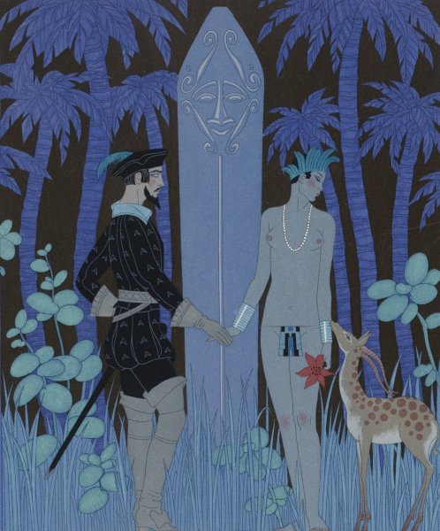 Pocohontas meeting John Smith  by George Barbier - Hand-Painted Oil Painting Reproduction