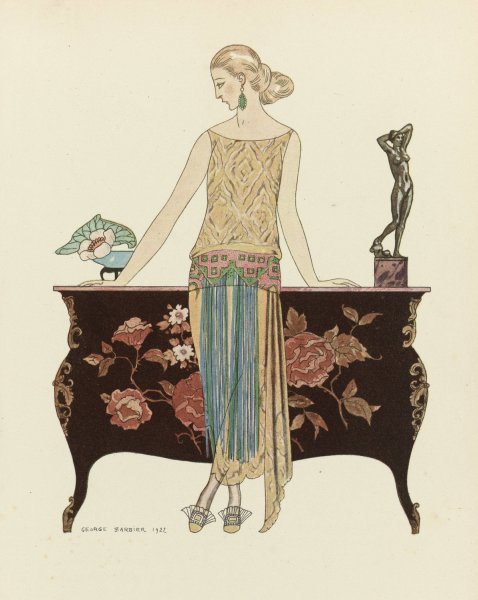 Rosalinde; Robe du soir, de Worth  by George Barbier - Hand-Painted Oil Painting Reproduction