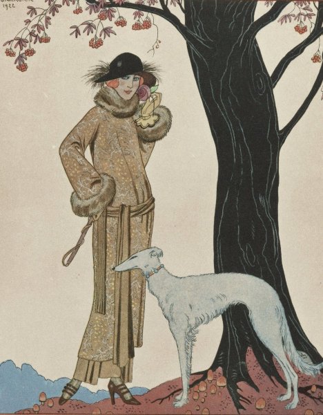 Symphonie automnale; Manteau, et Robe d'apres-midi, de Worth  by George Barbier - Hand-Painted Oil Painting Reproduction