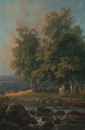 Horses and Cattle by a River by George Barret Oil Painting