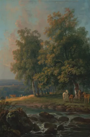Horses and Cattle by a River by George Barret Oil Painting