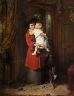 A Christmas Kiss painting by George Bernard O'Neill