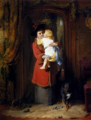 Under The Mistletoe painting by George Bernard O'Neill