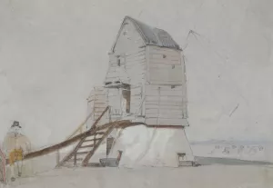 A Figure Beside A Windmill by George Bryant Campion Oil Painting
