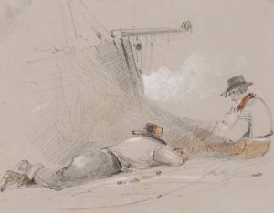 Mending Nets by George Bryant Campion Oil Painting