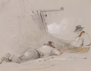 Mending Nets by George Bryant Campion Oil Painting