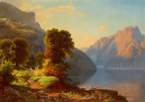 A View of a Lake in the Mountains by George Caleb Bingham Oil Painting