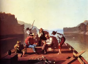 Ferrymen Playing Cards by George Caleb Bingham Oil Painting